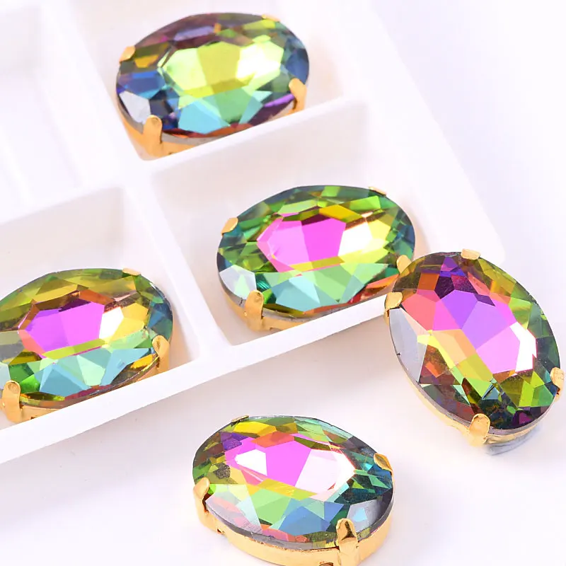 20 шт. овальное стекло пришивные стразы с золотыми когтями со стразами для