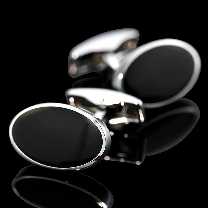 

MeMolissa Display Box Cufflinks Simple Style Black Oval Cufflinks Mens Shirt Cuff Button Christmas Gifts Free Tag & Wipe Cloth