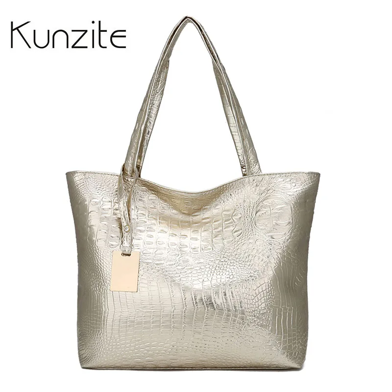 Kunzite мягкая женская кожаная сумка с крокодиловым узором Серебристая Золотая