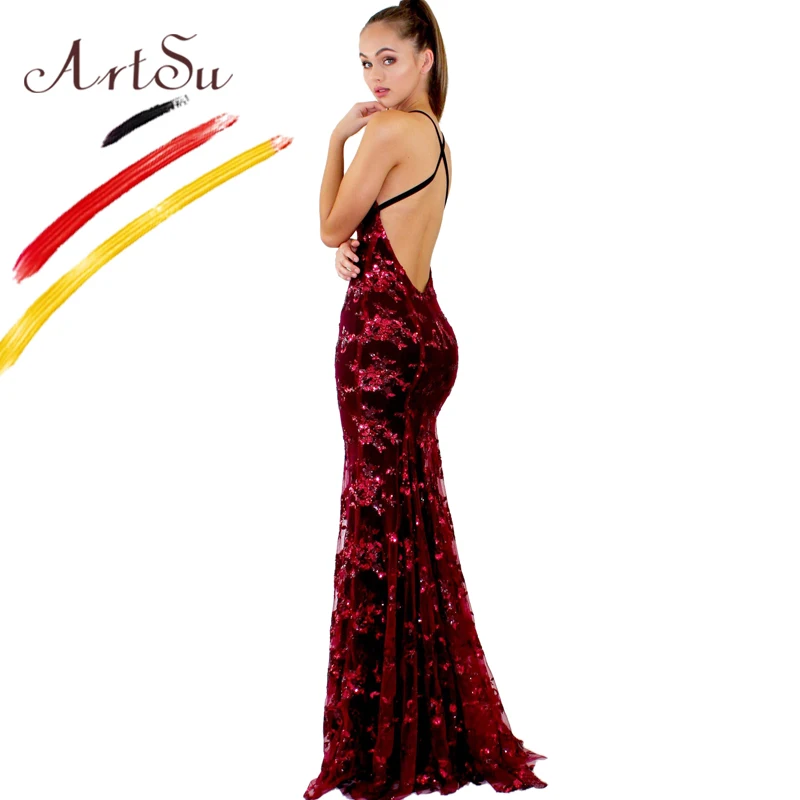 ArtSu сексуальное кружевное вечернее платье с блестками v образный вырез без