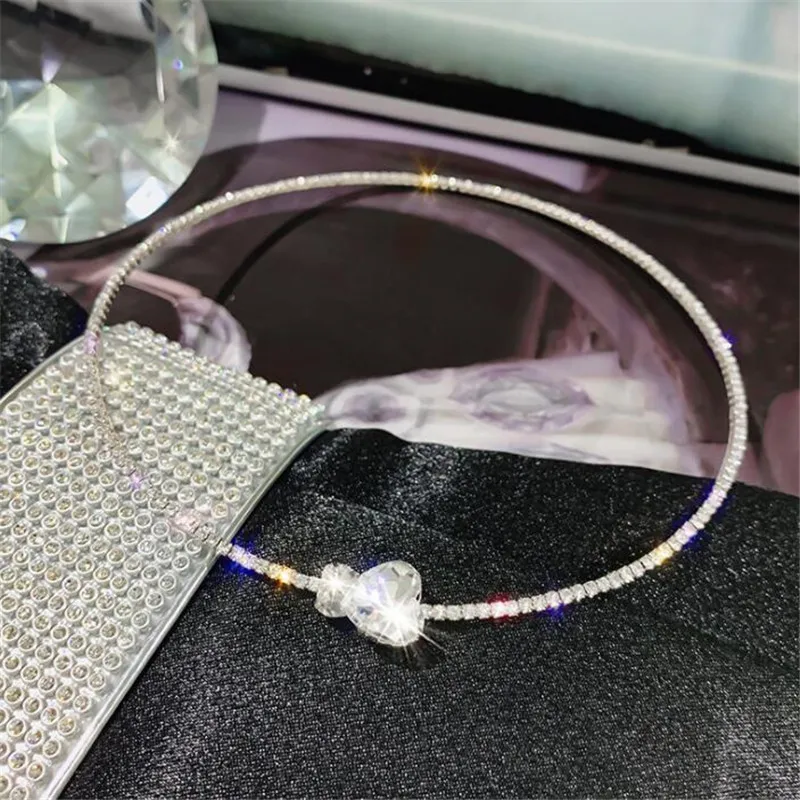 Necklace silver FYUAN Блестящий большой кристалл сердце циркон браслет ожерелье набор для женщин золото серебро цвет стразы браслеты Модные Ювелирные изделия Подарки - Окраска металла: Necklace silver