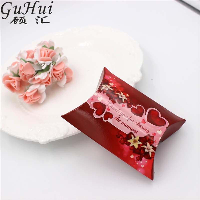 50Pcs Cute Small Pillow heart Shape Candy Box Wedding Favor Party Guest Gift Decoration Valentine Red Hearts Fower | Дом и сад