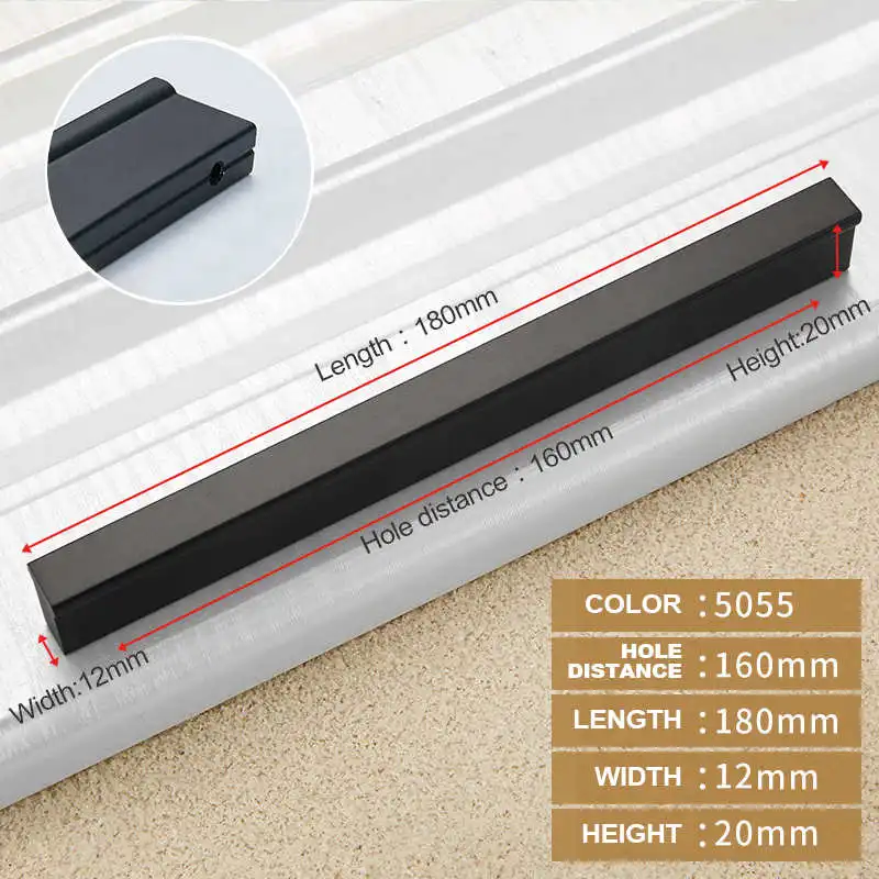 Black 160mm NAIERDI 10 шт. современный золотой черный шкаф ручки Кухня дверные ручки алюминиевый сплав ручки ящика для гардероба мебельная фурнитура - Цвет: Black 160mm