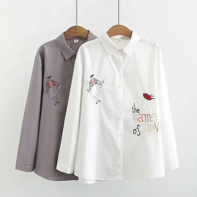 Повседневные блузки размера плюс осень 2019 женские модные свободные рубашки с