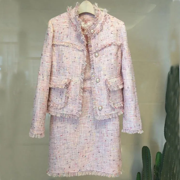 Женский твидовый костюм из двух предметов элегантный подиумный Блейзер пиджак