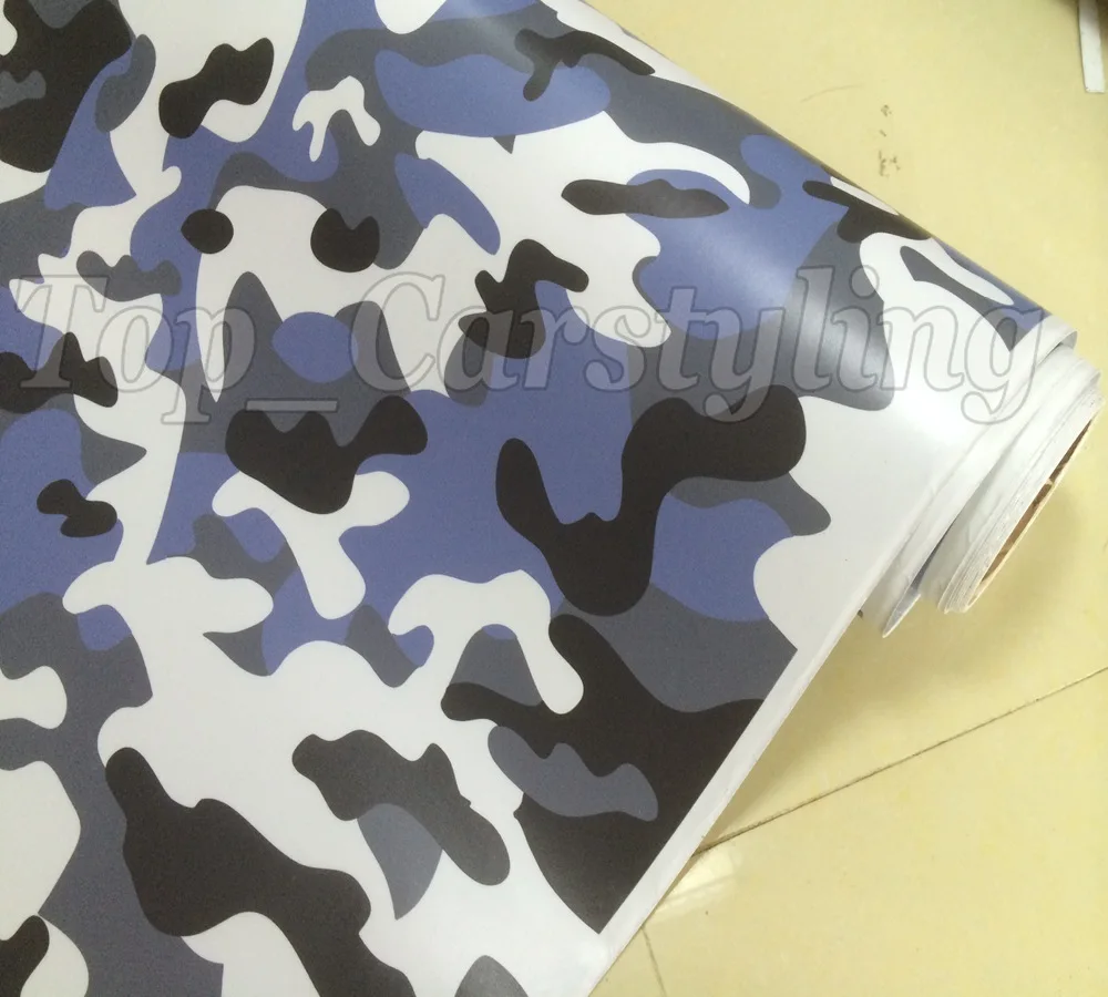 Черно белоснежная и синяя камуфляжная виниловая Фольга для стайлинга автомобиля