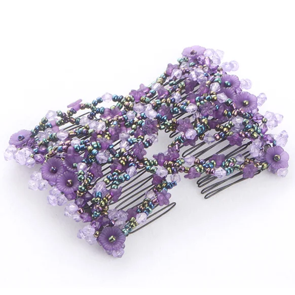 A Purple DIY Для женщин эластичные Волшебные расчески для волос Винтаж зажим для волос коготь валик инструмент прическа модный, жемчужный бисер взрослыхх, аксессуары для волос - Цвет: A Purple