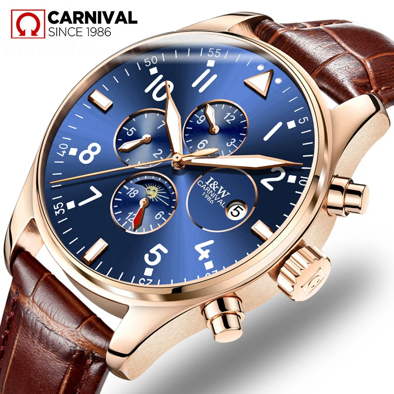 Часы CARNIVAL от известного бренда роскошные мужские автоматические часы светящиеся