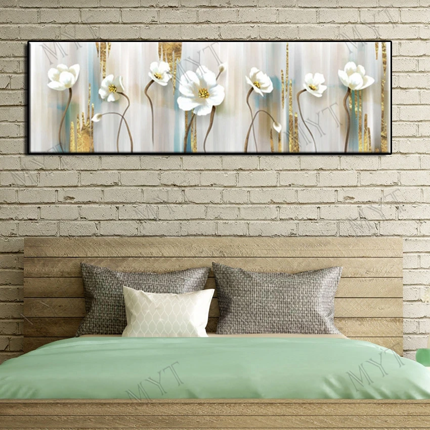 

Beautiful white flowers Abstract oil painting Hand Painted wall art pictures on canvas for Living Room home decor no framed