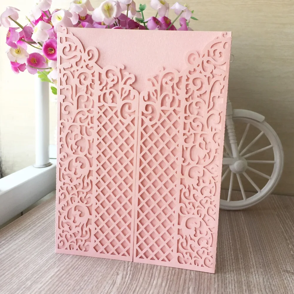 

30pcs Pink Color Pearl paper Bridal Shower Wedding Engagement Party Birthday decoration Place Invitation Blessing Greeting card