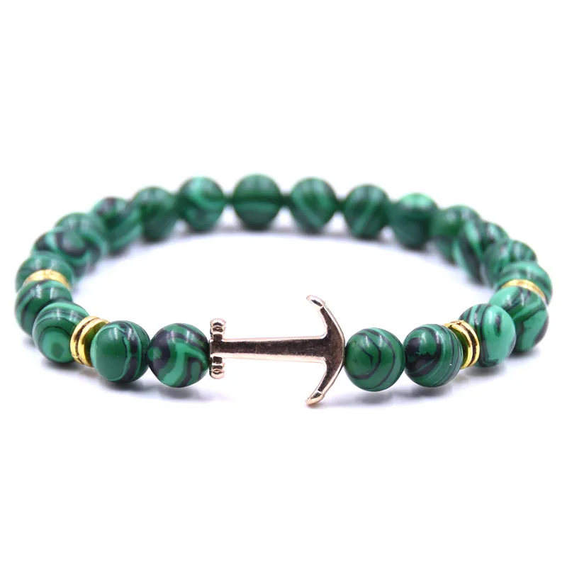 Лидер продаж, 8 цветов, браслет с якорем из натурального камня, стрела, белый, черный оникс, браслеты с лавовыми бусинами для женщин и мужчин, ювелирные изделия Pulseira - Окраска металла: 15