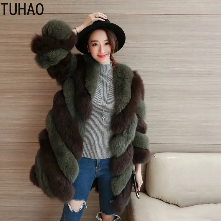 TUHAO, Зимняя мода, большой размер 4XL 3XL, женское меховое пальто, теплые пальто с длинным рукавом, пэчворк, женский мех, искусственный мех, пушистая куртка