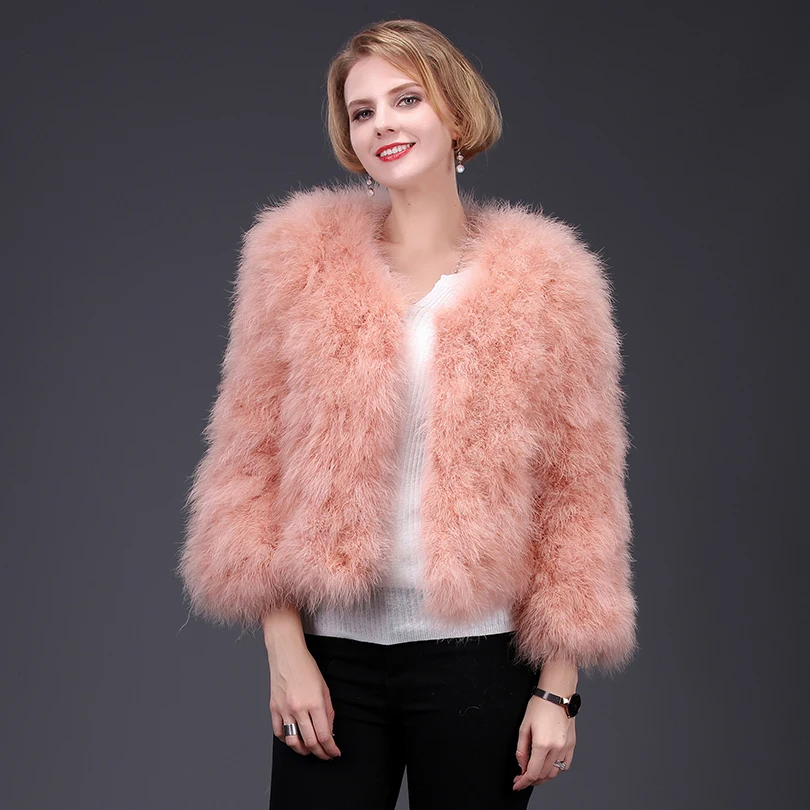 2021 new spring pink ostrich fur coat short jacket fluffy high fashion women natural fur coat thick warm fur street style