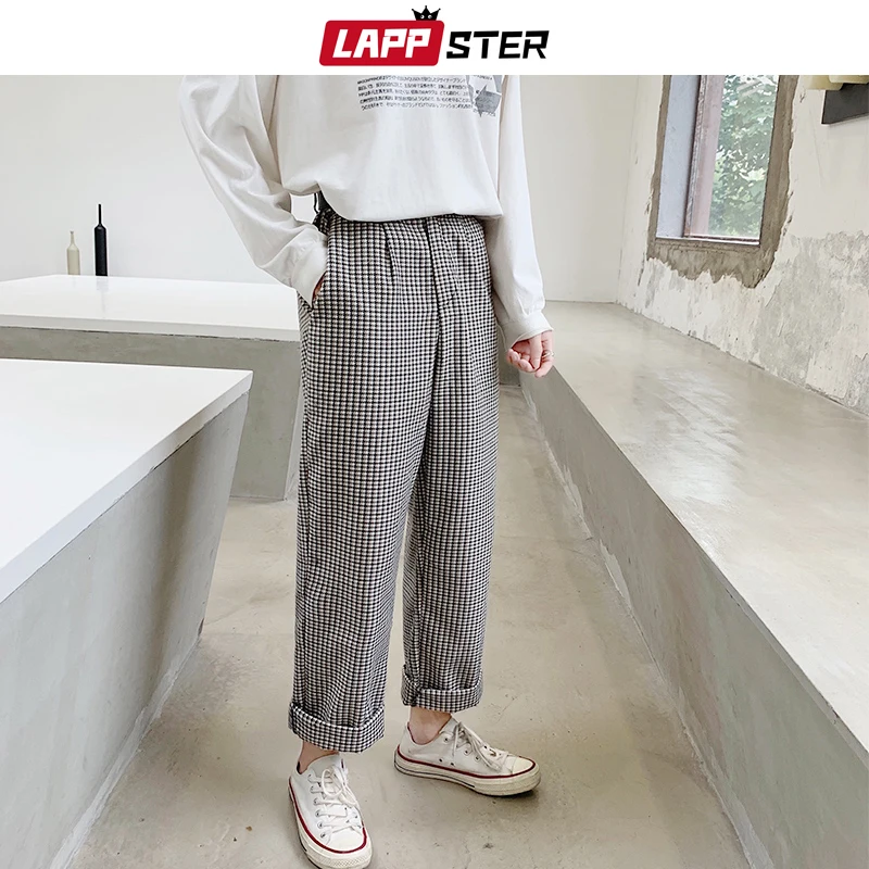 LAPPSTER Harajuku клетчатые шаровары для мужчин 2020 винтажные корейские модные Джоггеры