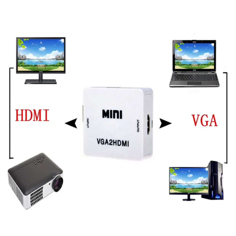 Адаптер конвертер Kebidu Mini 1080P с аудио VGA в HDMI совместим ПК ноутбуком DVD и HDTV|vga to hdmi|vga