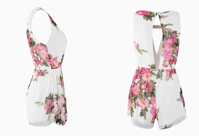 Шифоновый комбинезон с цветочным принтом и открытой спиной Женские летние