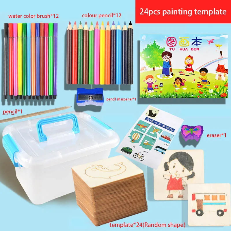 20Pcs Set 60 шт доска школьная Краски инструменты Развивающая книжка-раскраска учиться рисовать раскраски доска для рисования noard деревянные игрушки для рисования - Цвет: 20Pcs Set