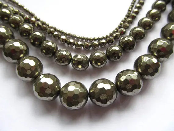 2-14mm 16inch high quality genuine pyrite beads round ball faceted charm jewelry bead | Украшения и аксессуары