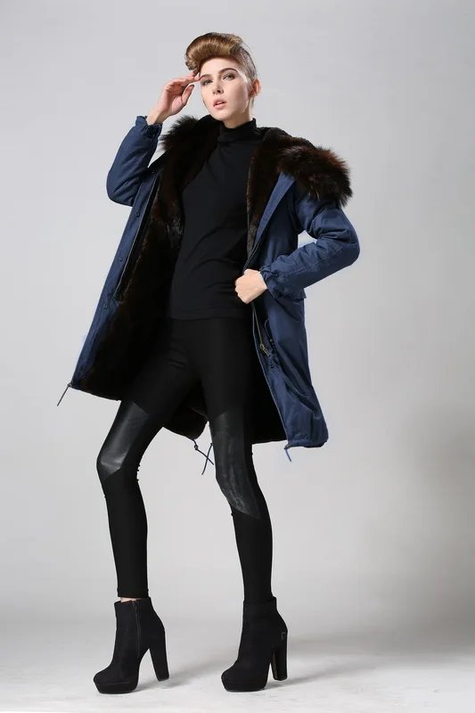 Женская парка с большим капюшоном анорак мехом енота верхняя одежда большого