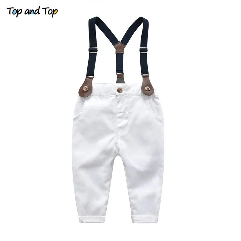 Top and Kids Boy Clothes Set Autumn Children Clothing Boys Gentleman Suits Long Sleeve Bow Tie Shirt+Suspender Trousers | Детская одежда