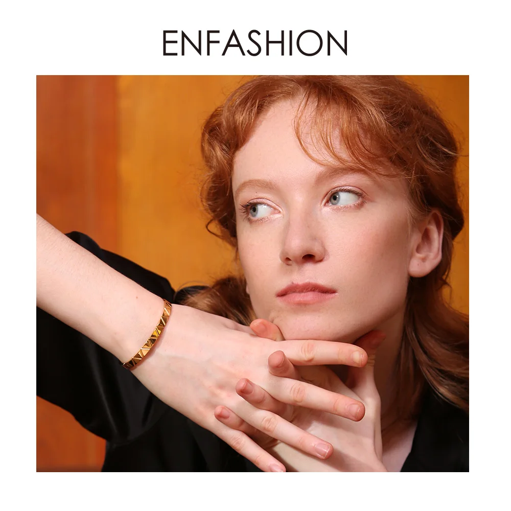 ENFASHION браслеты манжеты из нержавеющей стали для женщин золотого цвета простой