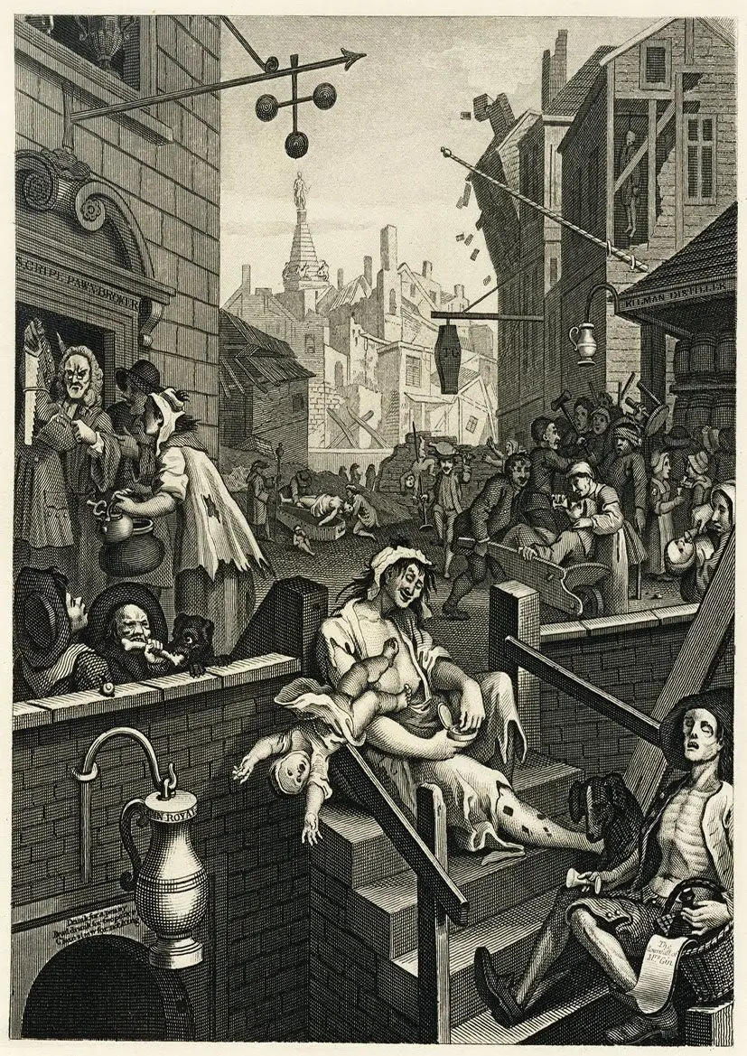 

William Hogarth: Gin Lane SILK плакат декоративной живописи 24x36 дюймов