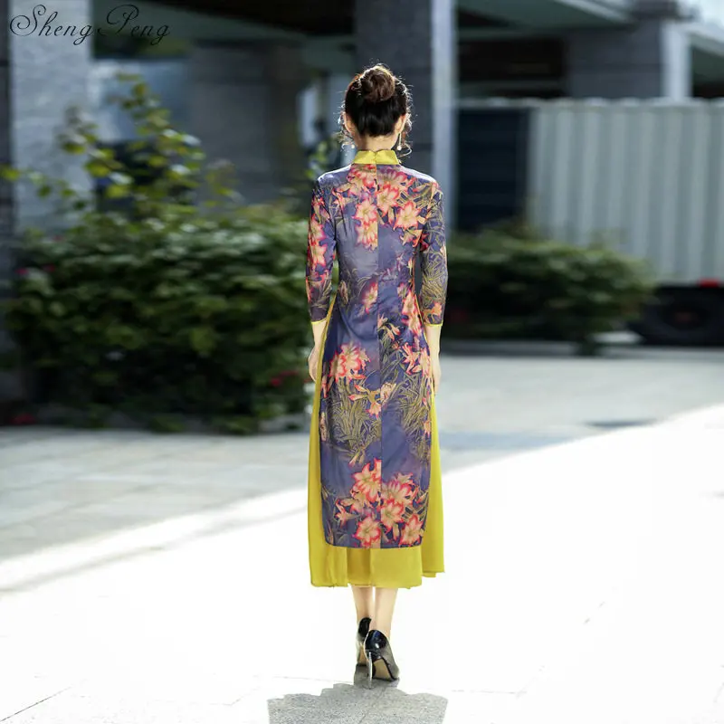 Традиционное платье Ципао 2018 вьетнамский аозай длинное китайское современное