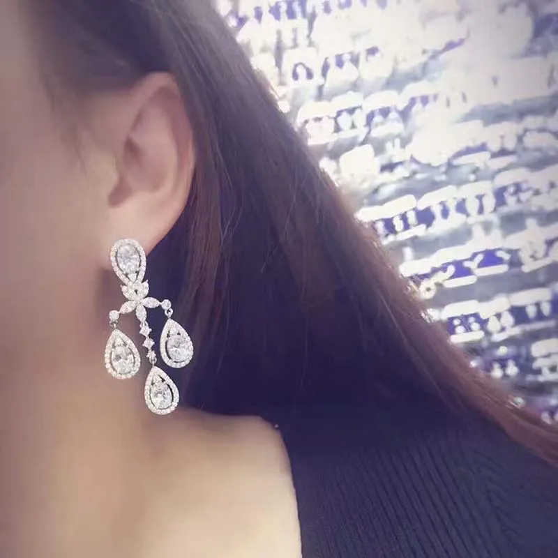 Женские серьги подвески YAN MEI с фианитами класса ААА 3 цвета GLE6489 2017|earring back|earrings