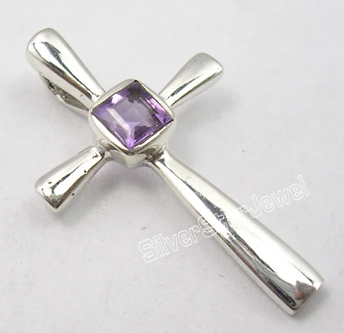 AMETHYST Muiltiply Choices Chanti International. Твердый Серебряный квадратный вырез аметист драгоценный камень недорогой крест кулон 3 см BIJOUX - Окраска металла: AMETHYST