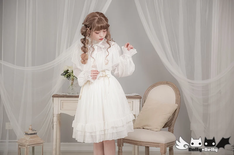 Милая блузка принцессы в стиле Лолиты; [Dolly Delly]; дизайн;* сетчатая мантия в полоску; шифоновая рубашка; Dolley-00139