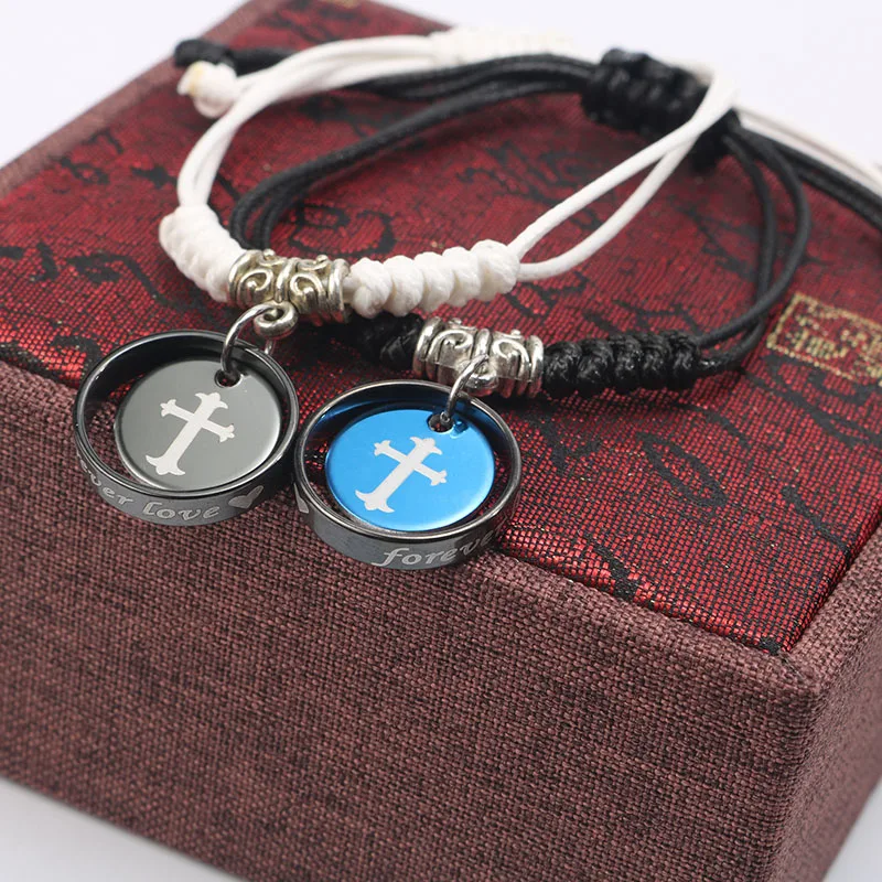 2 шт./партия круглые браслеты с крестиком для влюбленных черные и синие ювелирные