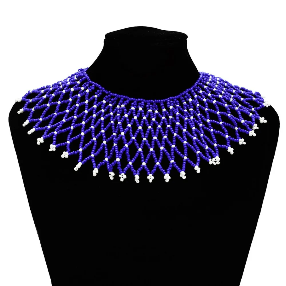 

Bohemian 2 Colors Resin Beads Long Tassel Choker Necklace Acrylic Beaded Net Vintage Tribal Bid Choker Necklaces Women Jewelry