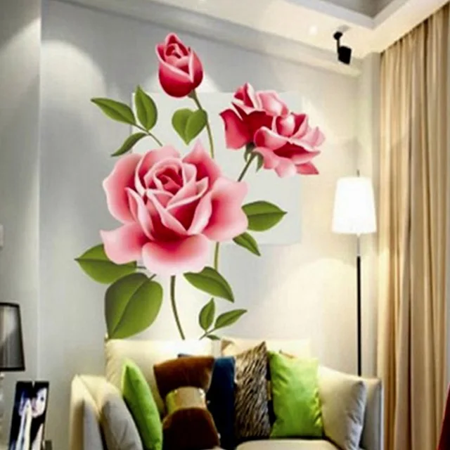

Romantic Rose Flower Wall Decals Home Decor Living Room Bedroom Flower Shop 3D Effect Pvc Stickers Mother's Day Gift