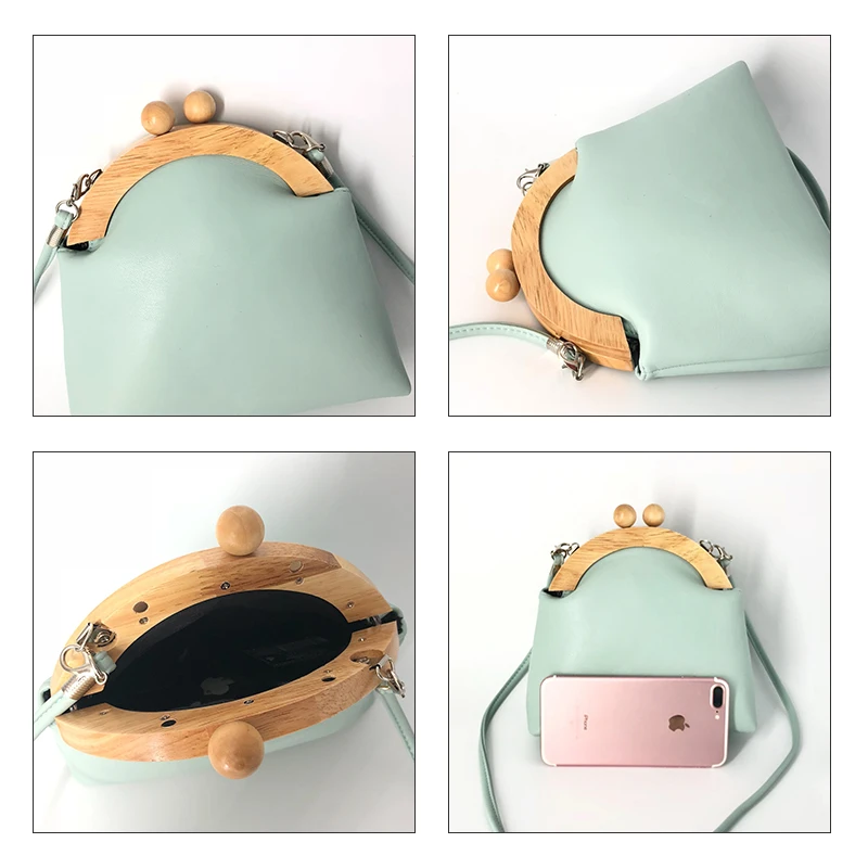 Женская сумка на плечо с деревянным зажимом новинка 2019 года Корейская шикарная