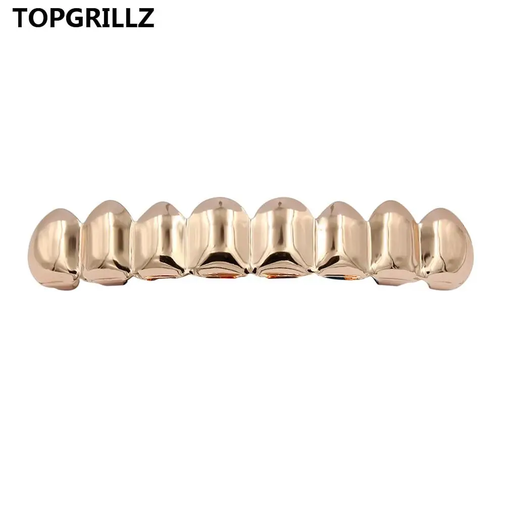 Jinao 8 зубов розовое золото посадка верхней и нижней Grillz Bling зубастого рта, шапки в стиле хип-хоп Grillz GOLD зубы грили для подарка - Окраска металла: Rose Top