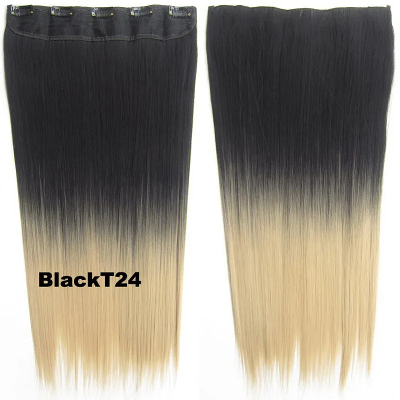BlackT24 Jeedou, градиентные прямые волосы с эффектом омбре, на заколках, одна штука, 5 клипов, волосы для наращивания, 60 см, 130 г, синтетические, коричневые, черные, балаяж - Цвет: BlackT24
