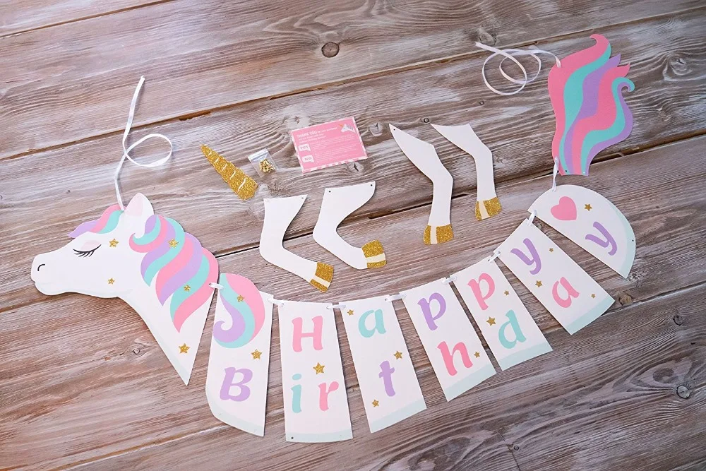 Блестящие значки Единорог Сделай Сам гирлянда с днем рождения надписью Unicorns
