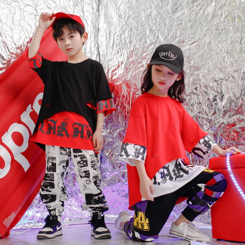 Детская одежда для концерта в стиле хип-хоп футболка оверсайз топы повседневные