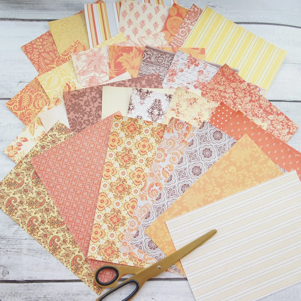 

30 sheets/lot DIY elegant yellow orange flower pattern wrapping paper creative paper craft handmade scrapbooking decoration