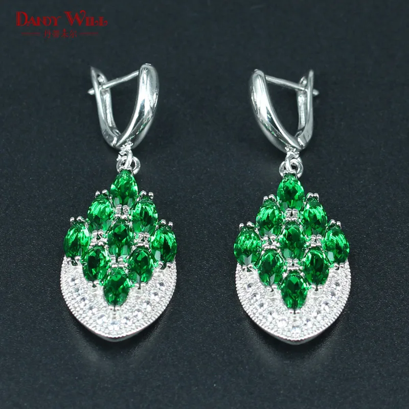 Elegant Bridal Jewelry Sets For Women Wedding Green CZ Stone 925 Silver Necklace/Earrings/Pendants/Ring Free Shipping | Украшения и