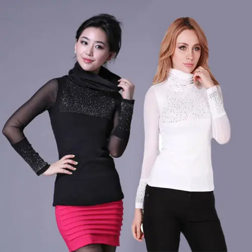 Блузка женская кружевная с длинным рукавом и бусинами большого размера