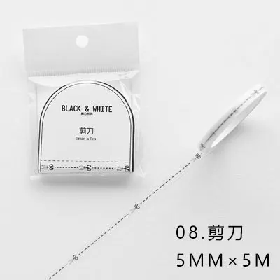 scissors 5mmX5m JIANWU 1 шт. 15 мм X 5 м черно-белая серия основа васи лента украшение для ноутбука скрапбук DIY офисные изделия и канцелярские принадлежности - Цвет: scissors 5mmX5m