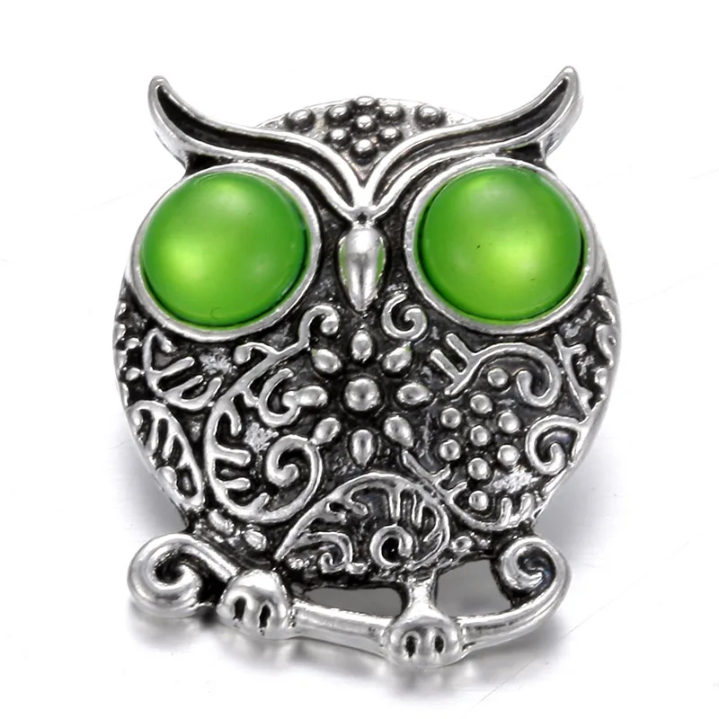 6 шт./лот 18 мм металлические кнопки ювелирные изделия со стразами Сова зеленые для