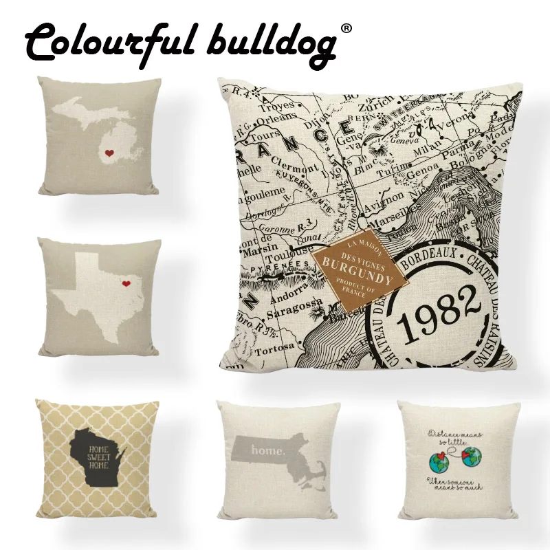 Милый чехол для подушки с изображением морской карты букв в форме сердца теплый