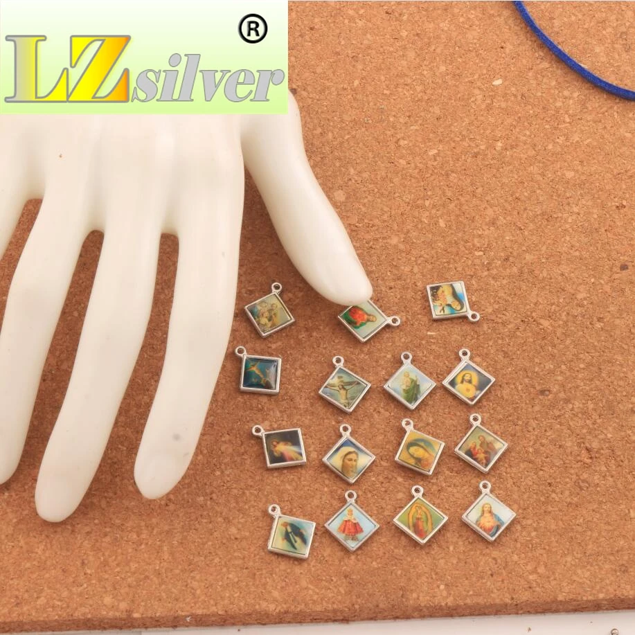 

Enamel Square Jesus Christianism Icon Cross Religious Charms Pendants Jewelry DIY L1659 19pcs 16x13mm