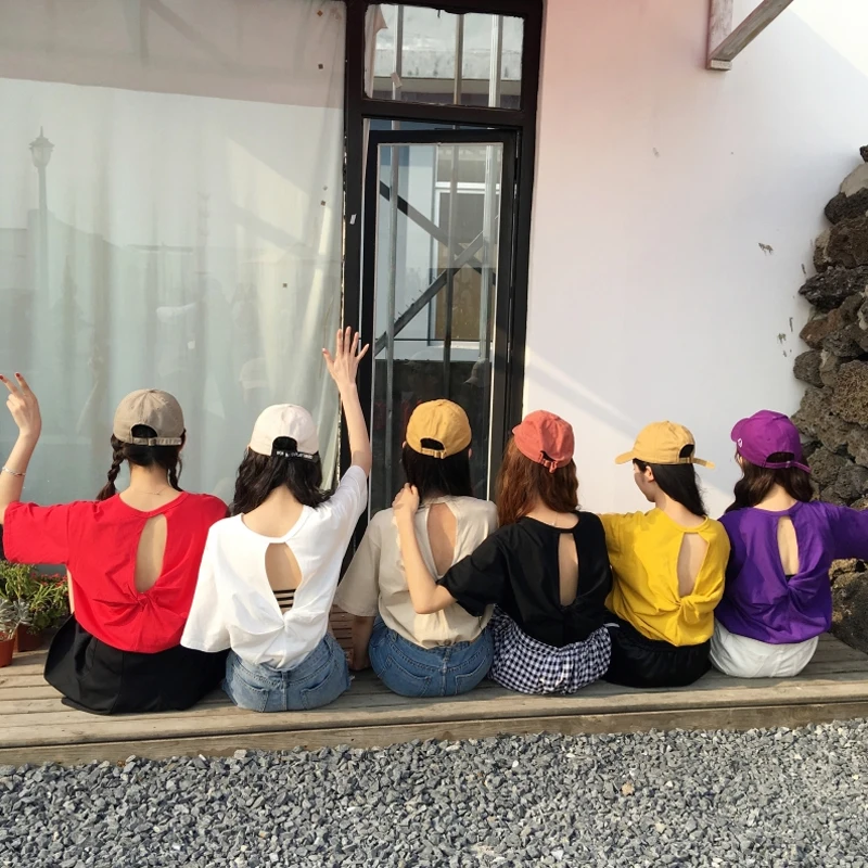 Женские футболки в Корейском стиле Харадзюку женские для подружек с открытой