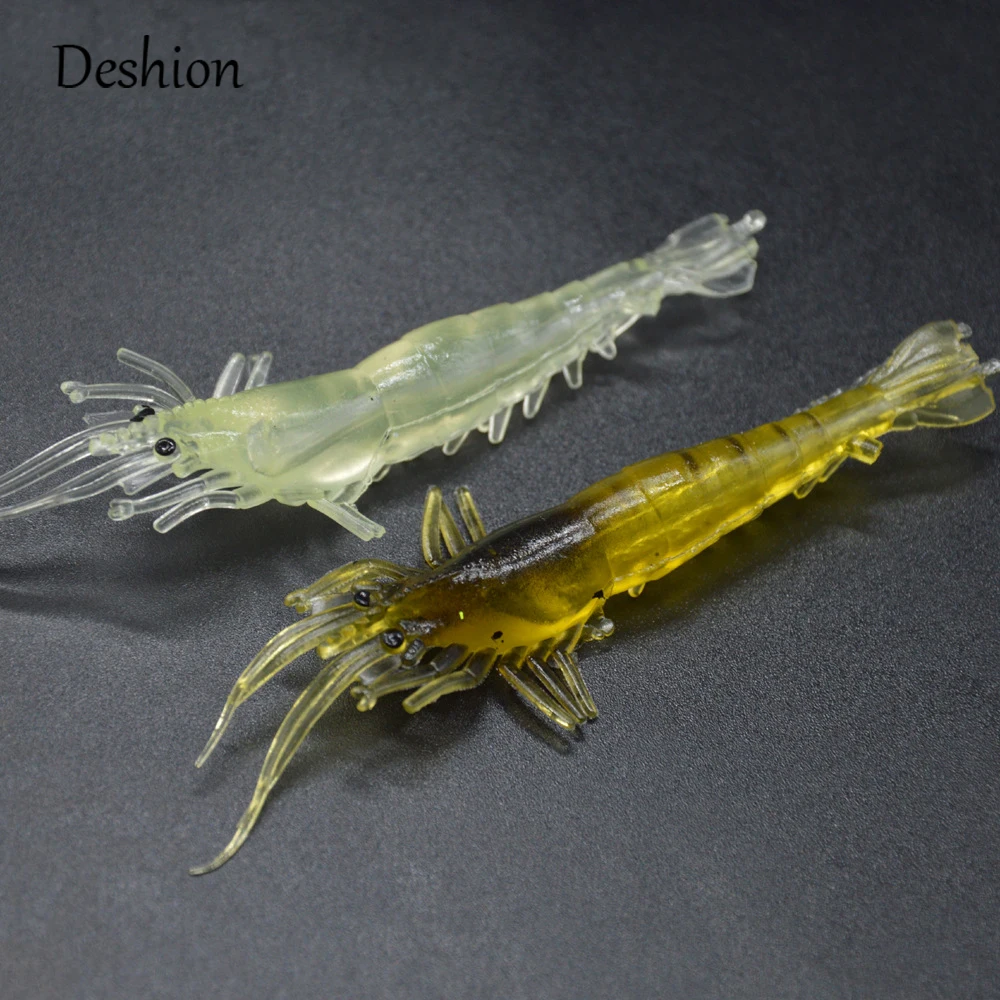 

Deshion 5PCS/lot Soft Plastic Shrimp Lure Bait Artificial 9cm 3.6g Big Silicone Soft Shrimps Bait Luminous Pesca for Fishing