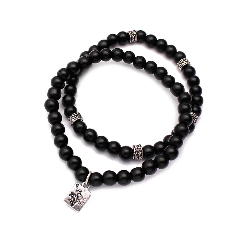 Natural Black Scrub stone Beads Bracelet Elasticity line adjustable bracelets women men wrist bangles Yoga Balance Jewelry | Украшения и