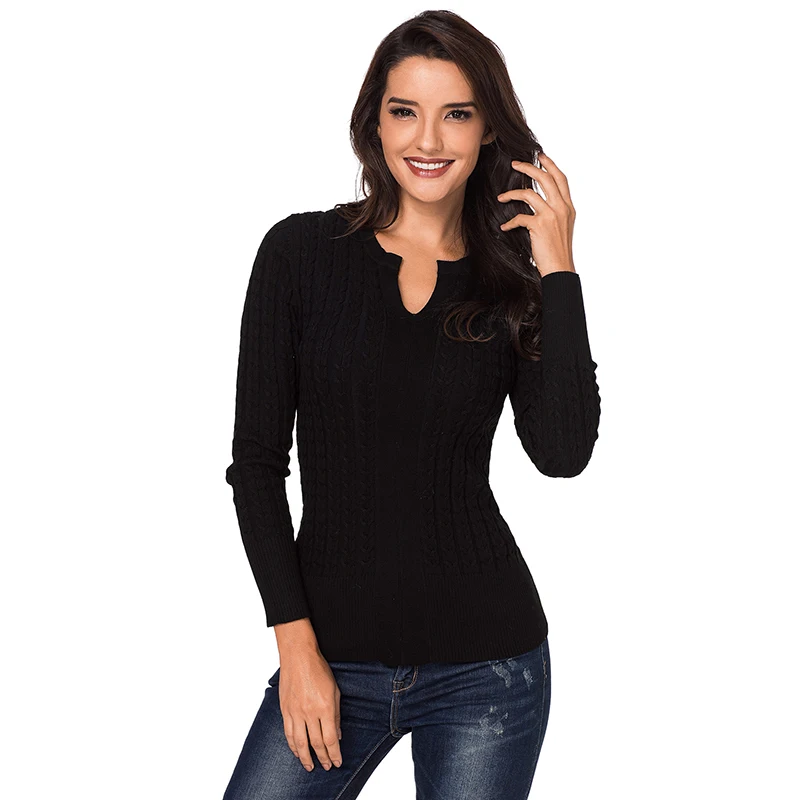 2018 Женский Пуловер Осень Зима базовый черный красный серый ребристый кабель