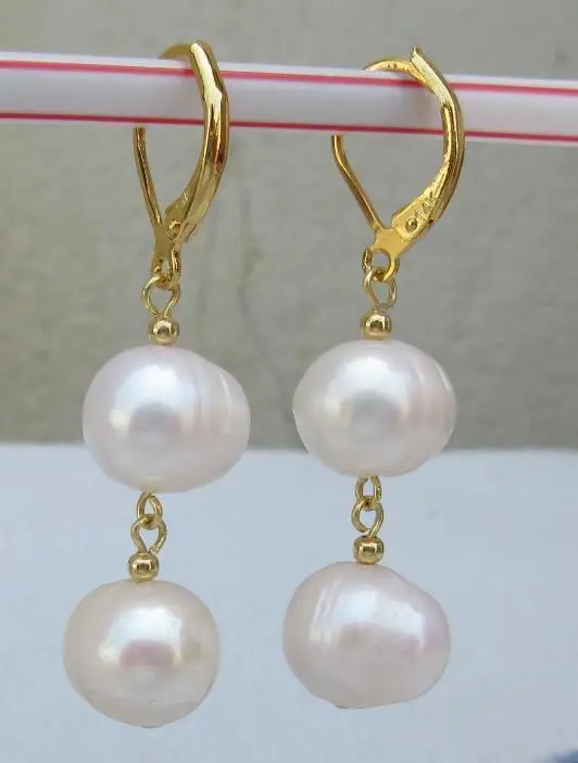 

2017 nea pair of natural baroque 11-12mm south sea white pearl earrings 14k/20